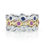 Contour Entwined Diamond and Pink Sapphire and Blue Emerald Stack Bands