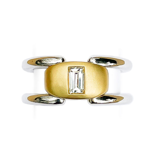 Unisex Yellow and White Gold Two Tone Diamond Baguette Wedding Band by Diana Vincent