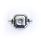 Radiant Cut Diamond Ring in Platinum with black accents bold Designer Ring by Diana Vincent