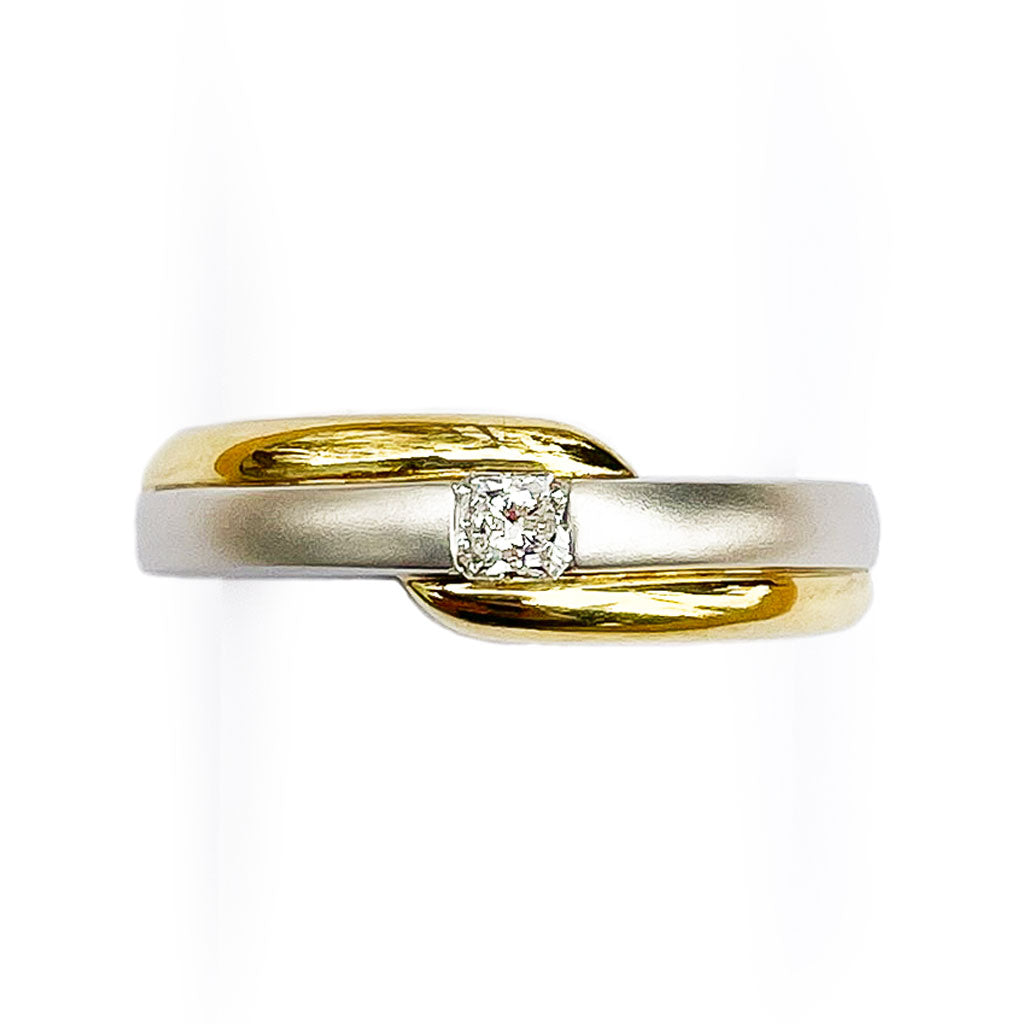 Unisex Yellow and White Gold Two Tone Radiant Cut Diamond Wedding Band by Diana Vincent