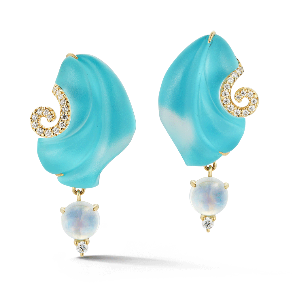 Shop the Carved Turquoise, Rock Crystal and Rainbow Moonstone Earrings Online