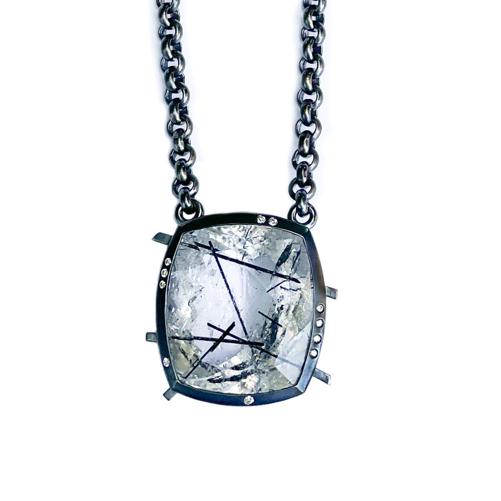 Shop Tourmalinated Quartz and Diamond Necklace Detail by Diana Vincent