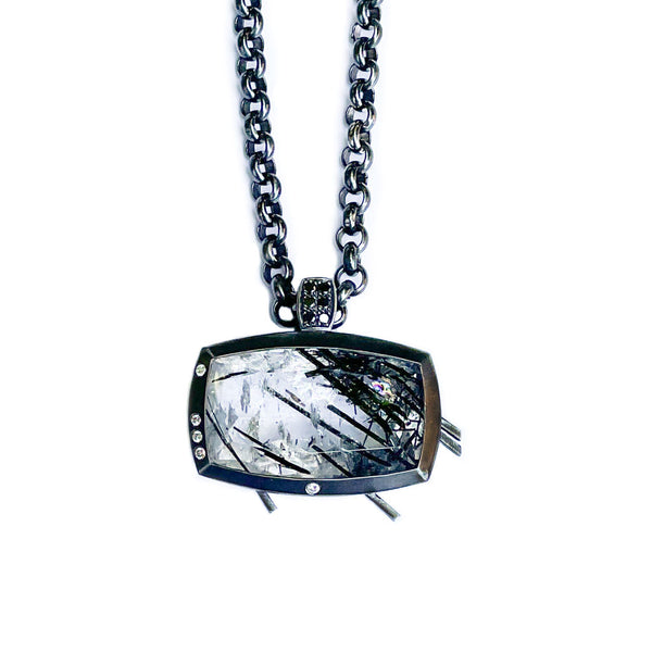 Shop Tourmalinated Quartz, Black Diamond and Diamond Necklace Detail by Diana Vincent