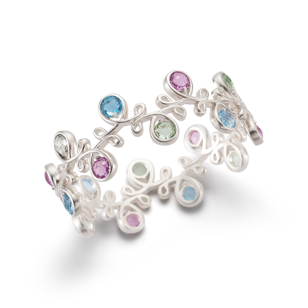 Unique Twisting Kaleidoscope Colored Gemstones and Sterling Silver Bracelet by Diana Vincent