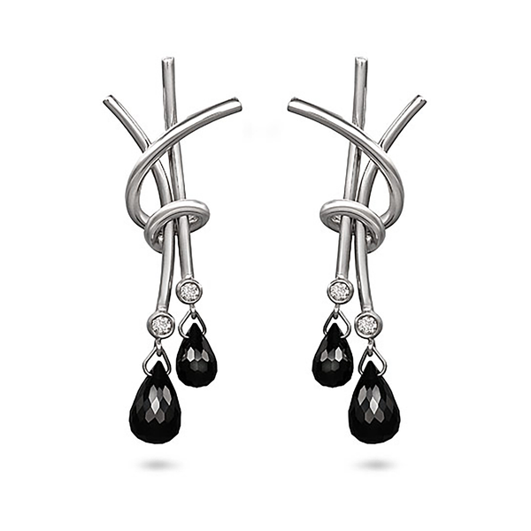 Black Spinel and Diamond Splash Chandelier Earrings by Diana Vincent