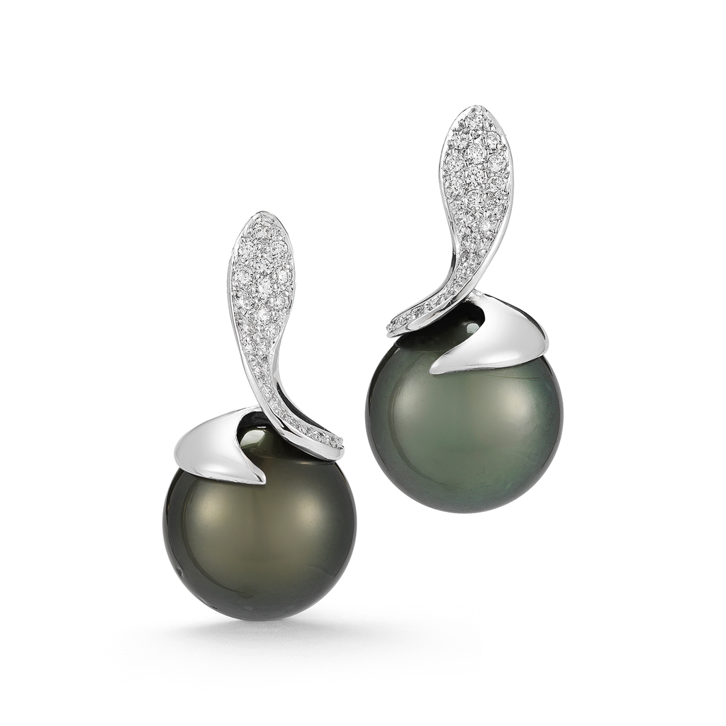 Tahitian Black Pearl and Diamond Earrings by Diana Vincent