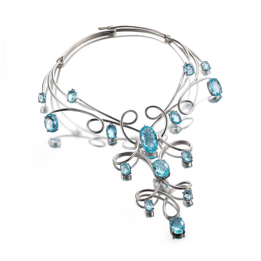 Kaleidoscope Blue Topaz Gem Stones and Twisting Sterling Silver Necklace by Diana Vincent