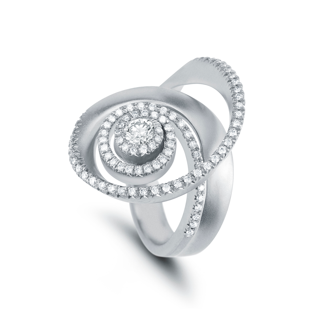 Large Diamond Pave and White Gold Swirl and Twist Designer Ring by Diana Vincent