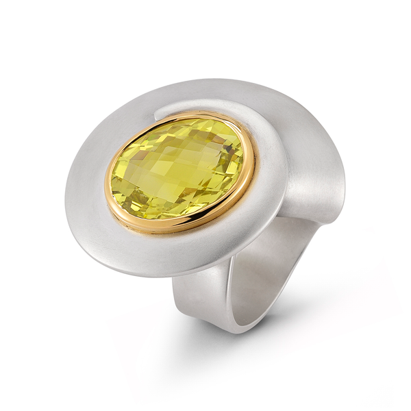 Kaleidoscope Large Lemon Quartz and Sterling Silver Ring by Diana Vincent