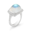 Large Moonstone Gemstone and Diamond White Gold Ring Side View