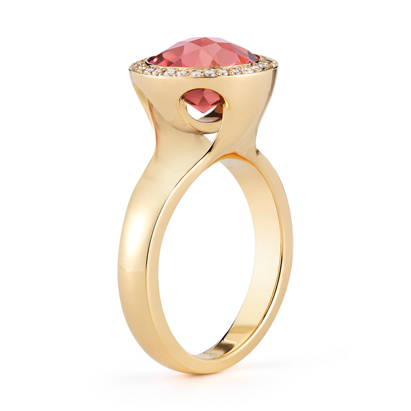 Steller Pink Tourmaline Gemstone with Diamond Halo Ring by Diana Vincent