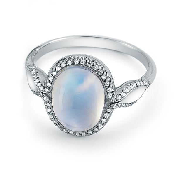Large Rainbow Moonstone Gemstone and Diamond Ring by Diana Vincent