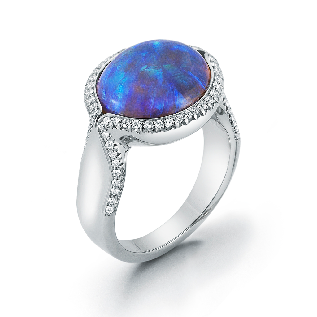 Natural Large Jelly Opal Gemstone and Diamond Ring by Diana Vincent