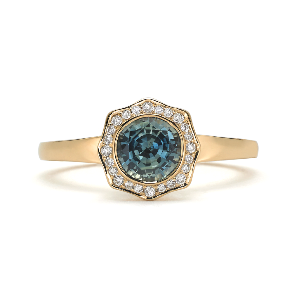 Steller Flare Natural Blue Green Sapphire Gemstone and Diamond Engagement Ring by Diana Vincent