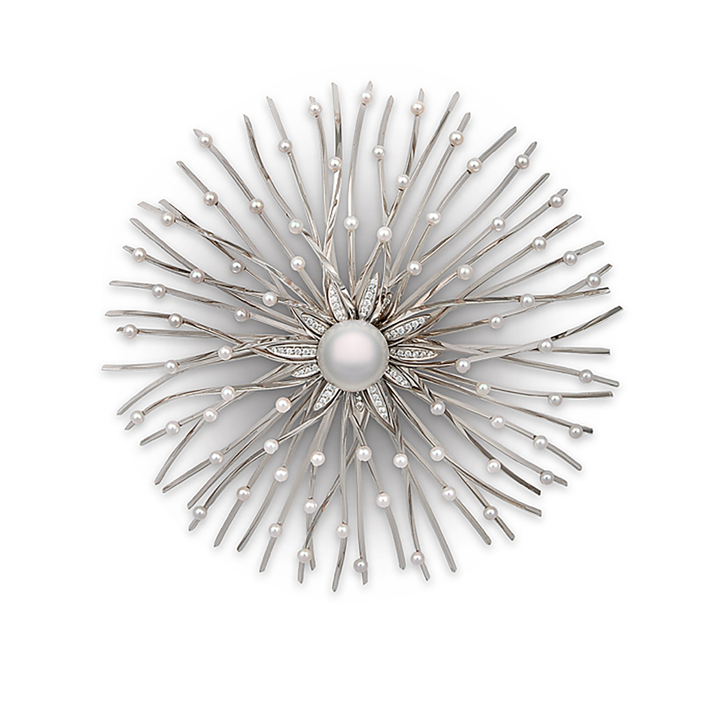 Shop the Explosion South Sea Pearl and Pave Diamond White Gold Brooch Pin Online