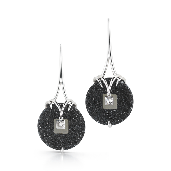 Onyx Druzy and Diamond Earrings by Diana Vincent