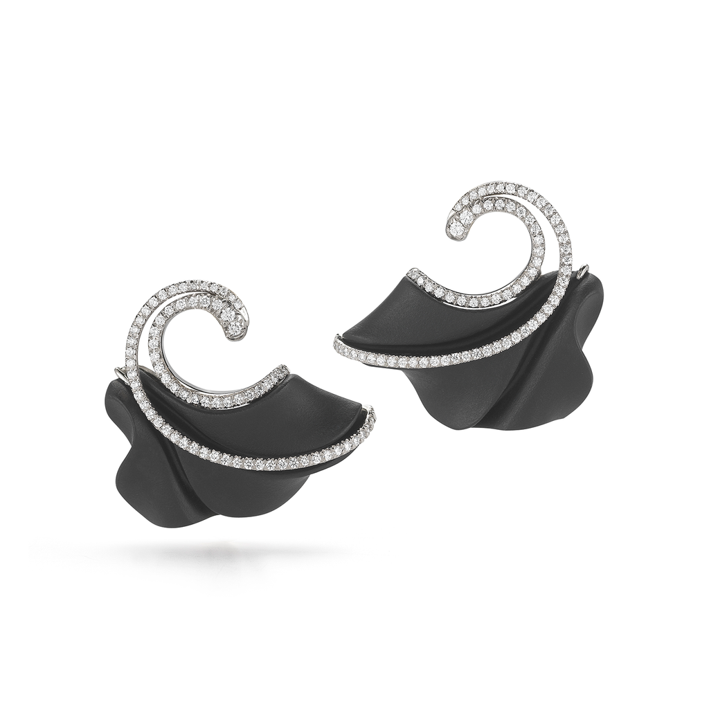 Carved Black Onyx and Diamond Swell Earrings by Diana Vincent