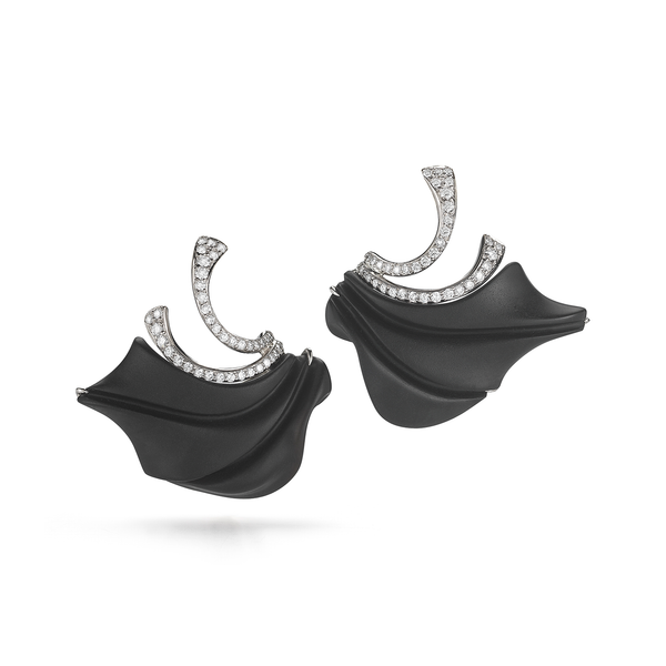 Carved Black Onyx and Diamond Flutter Earrings by Diana Vincent