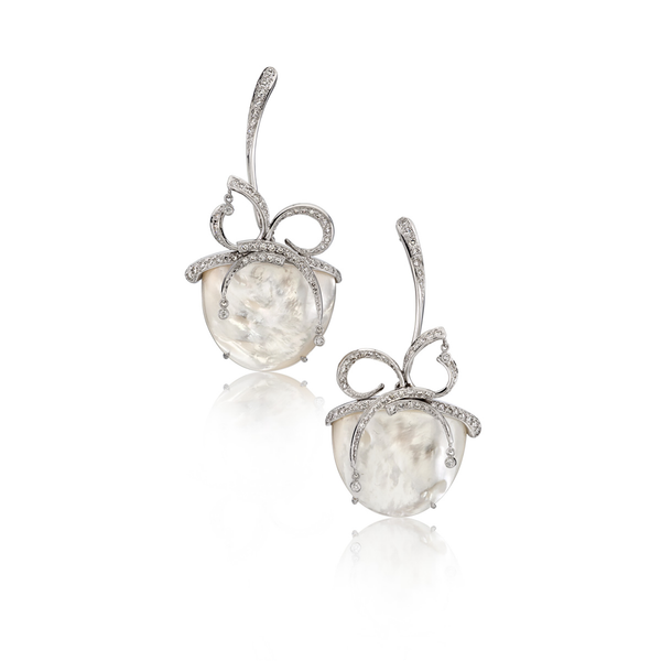 "Ice" Mother of Pearl and Diamond Nature Inspired Earrings by Diana Vincent