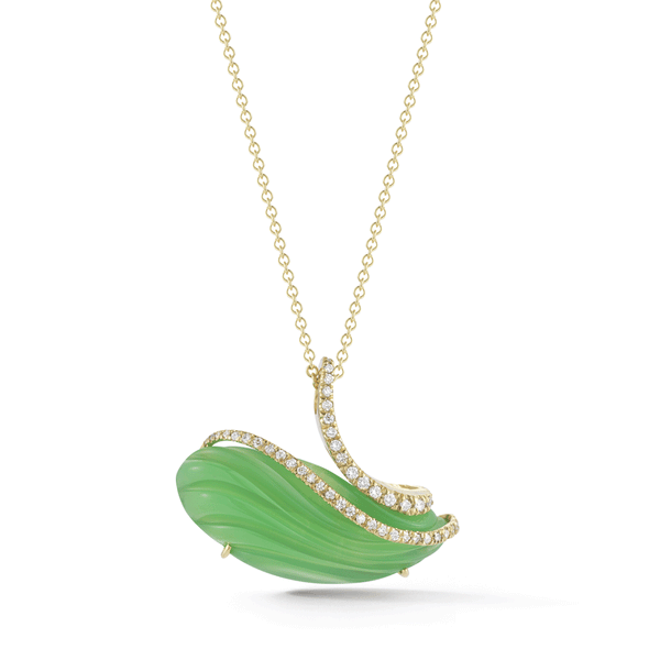 Carved Chrysoprase, Diamond Pendant in Yellow Gold by Diana Vincent