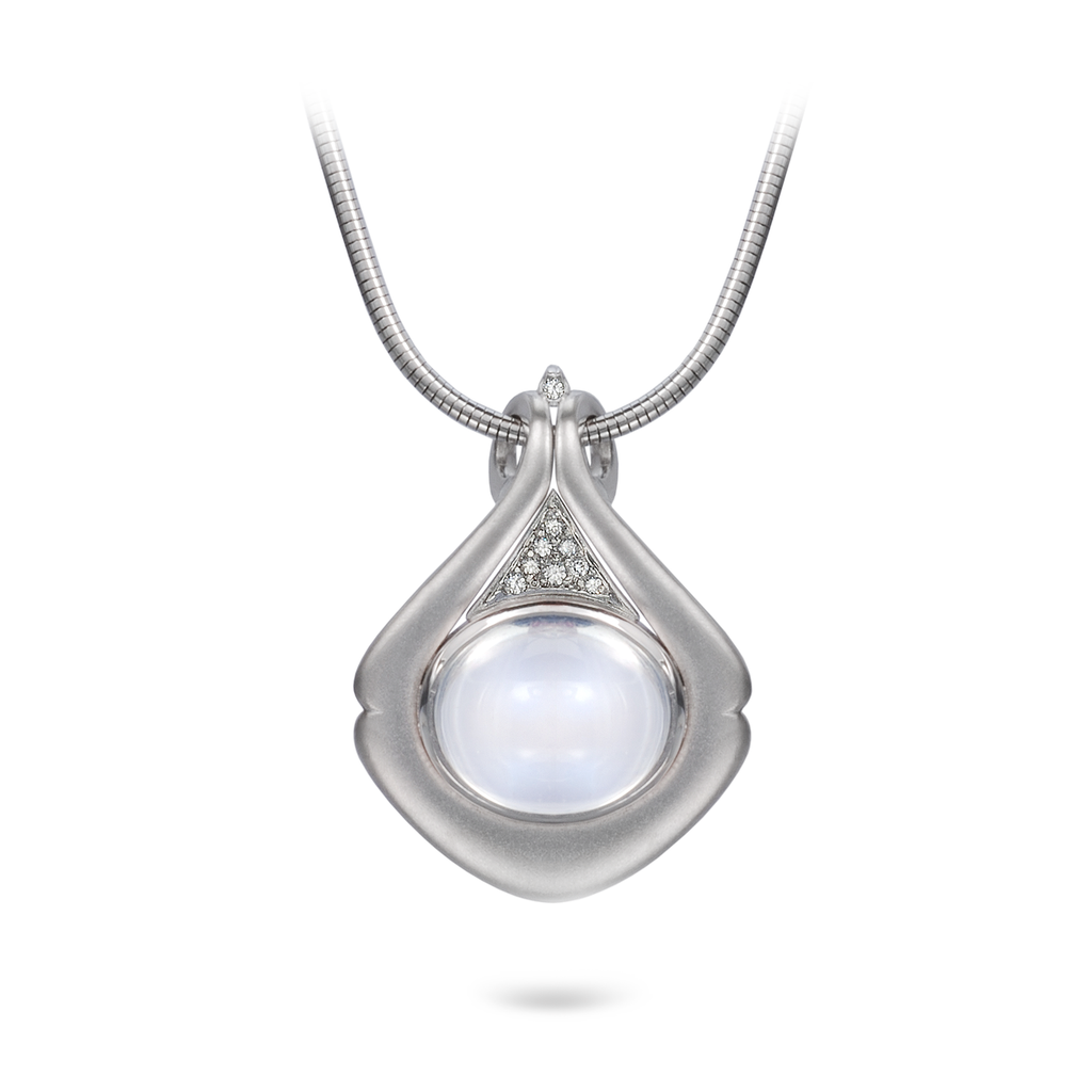 Moonstone Gemstone and Diamond Drop Pendant Necklace by Diana Vincent
