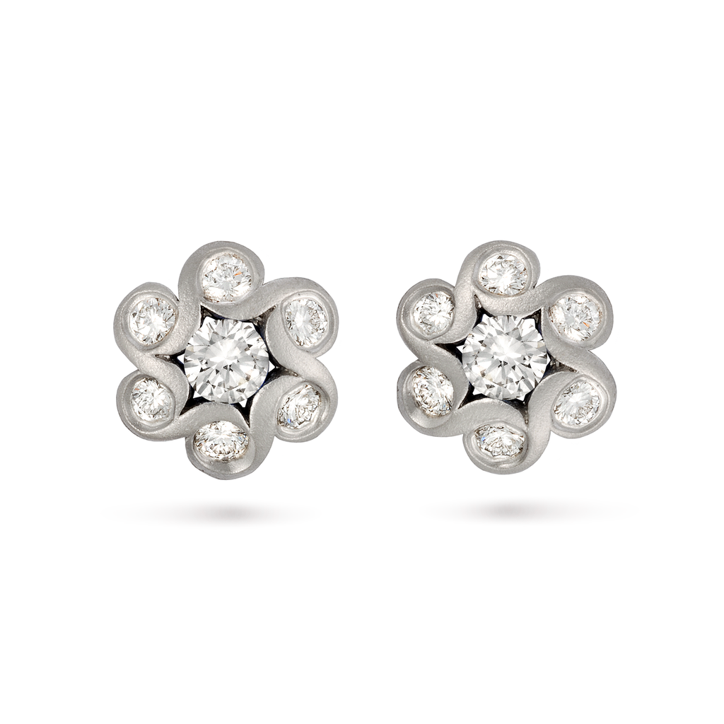 Contour Diamonds and White Gold Flower Earrings by Diana Vincent