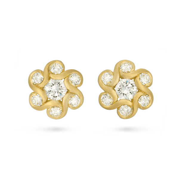 Contour Diamond and Yellow Gold Flower Earrings by Diana Vincent