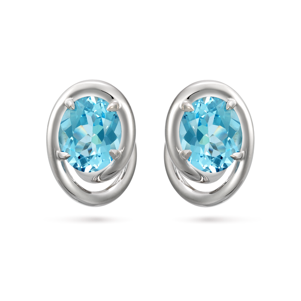 Contour Swirl Oval Blue Topaz Gemstone and White Gold Earrings by Diana Vincent