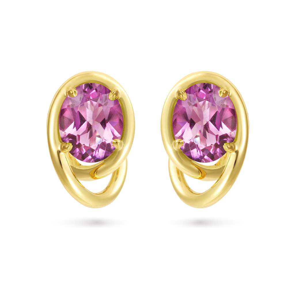 Contour Swirl Oval Amethyst Gemstones and Yellow Gold Earrings by Diana Vincent