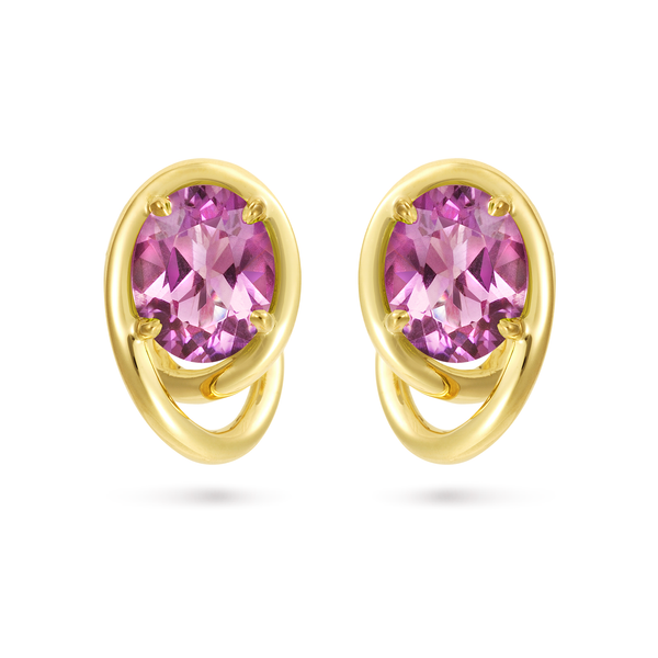 Contour Swirl Oval Amethyst Gemstones and Yellow Gold Earrings by Diana Vincent