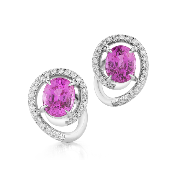 Contour Pink Sapphire Gemstone & Diamond Swirl Earrings by Diana Vincent