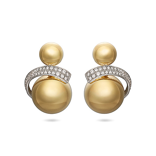 Contour Sphere Ball Diamond and Yellow Gold Earrings by Diana Vincent