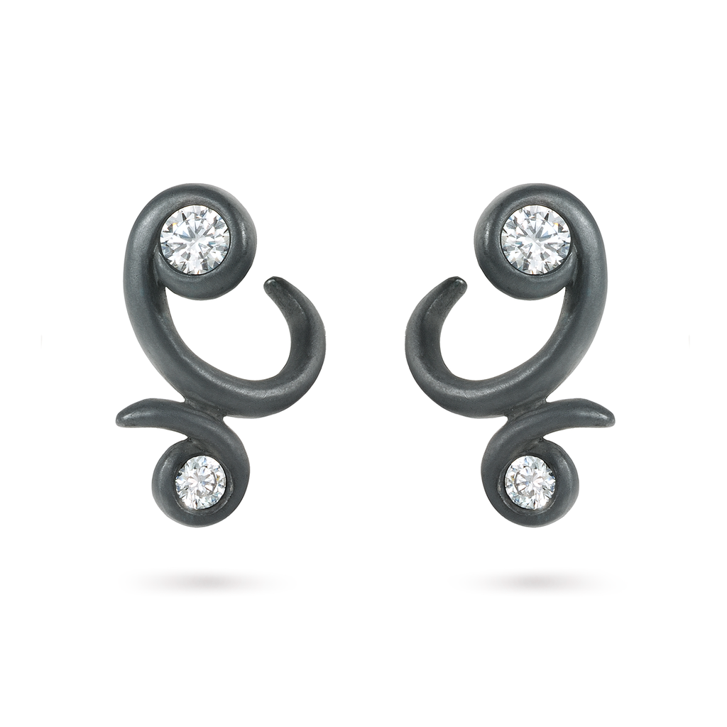 Contour Bossa Nova Diamond and Black Oxidized Sterling Silver Earrings by Diana Vincent