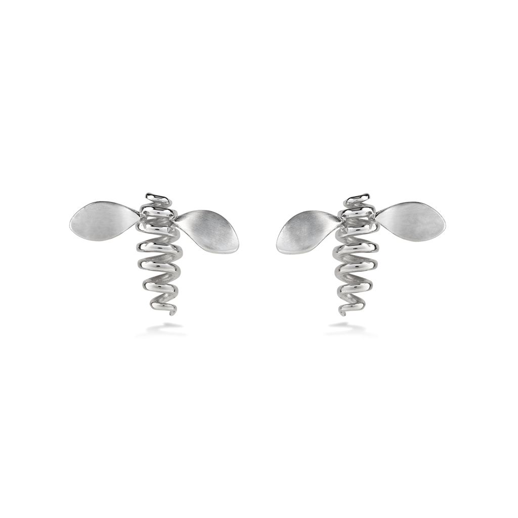 Unique Medium Bee White Gold Earrings Designed by Diana Vincent