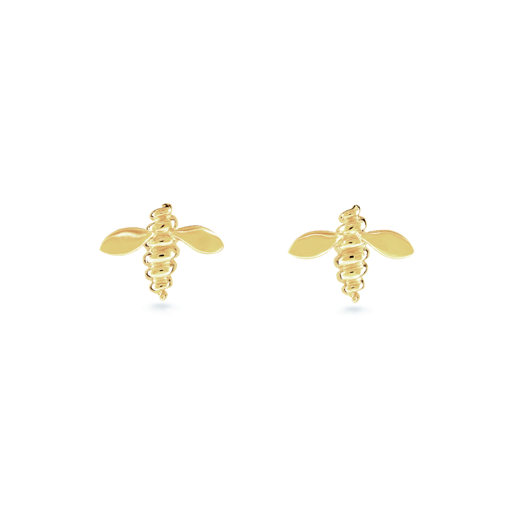 Unique Bee Small Yellow Gold Earrings by Diana Vincent