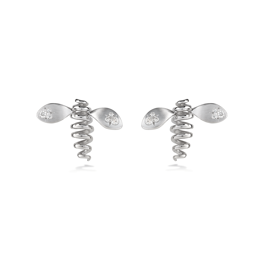 Unique Medium Bee Diamond and White Gold Earrings Designed by Diana Vincent