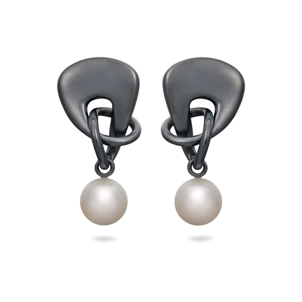 Twizzle Bombay Pearl Dangle and Black Oxidized Sterling Silver Earrings by Diana Vincent