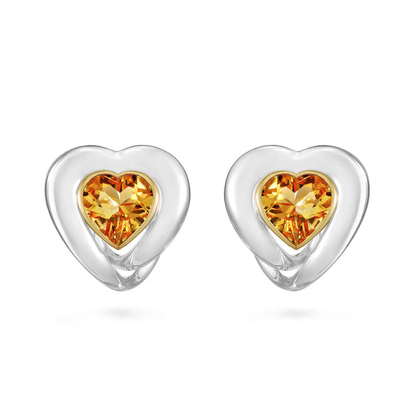 Citrine Heart Love Design Earrings in Yellow Gold and Sterling Silver by Diana Vincent