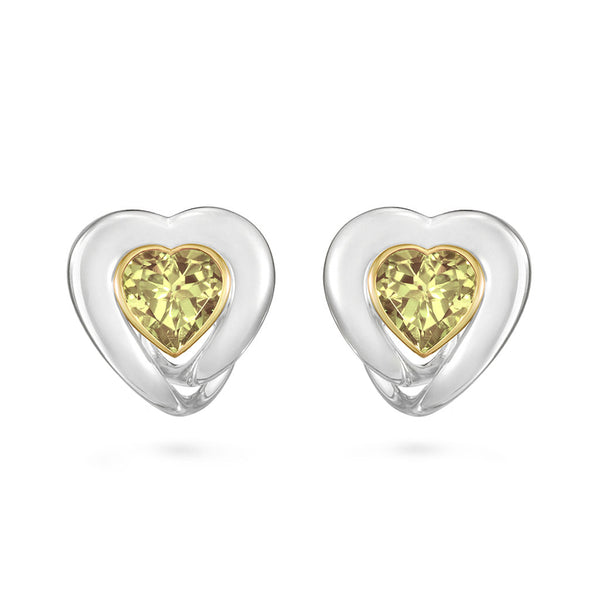 Lemon Quartz Heart Love Design Earrings in Yellow Gold and Sterling Silver by Diana Vincent
