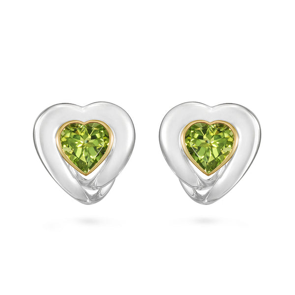 Peridot Heart Love Design Earrings in Yellow Gold and Sterling Silver by Diana Vincent