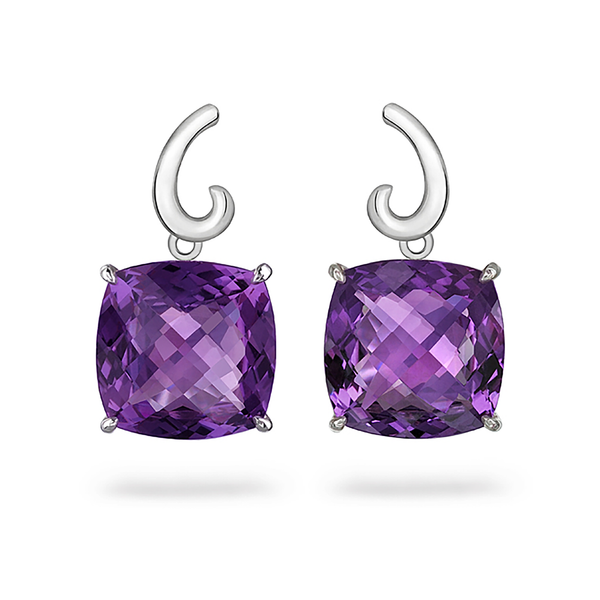 Contour Small Cushion Amethyst Gemstones and Sterling Silver Earrings by Diana Vincent
