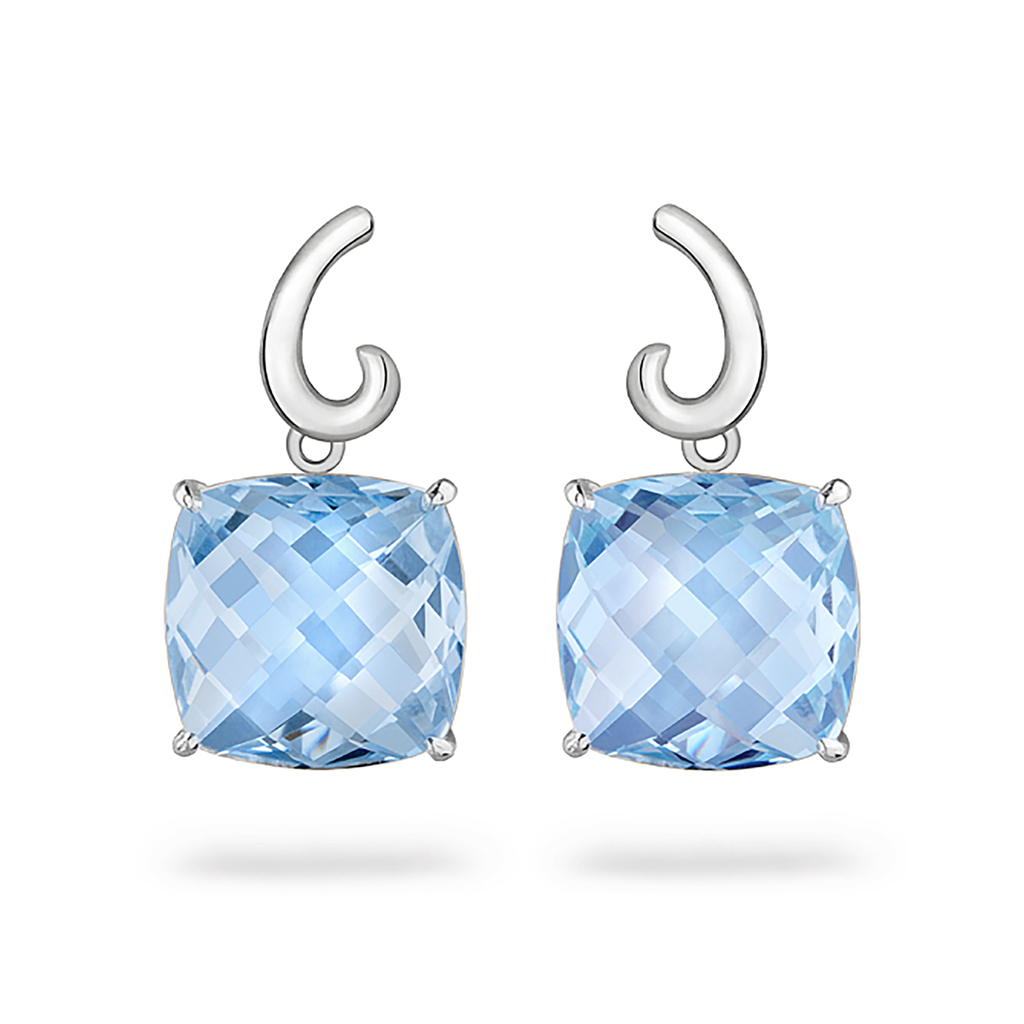 Contour Small Cushion Blue Topaz Gemstone and Sterling Silver Earrings by Diana Vincent