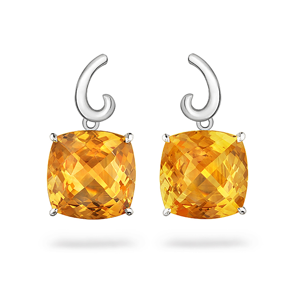 Contour Small Cushion Citrine Gemstone and Sterling Silver Earrings by Diana Vincent