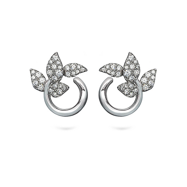 Leaf Diamond and White Gold Earrings by Diana Vincent