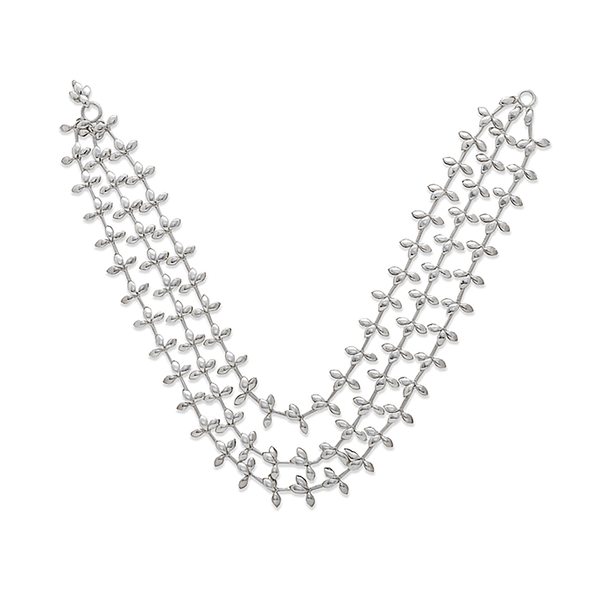 Leaf Triple Strand Sterling Silver Necklace