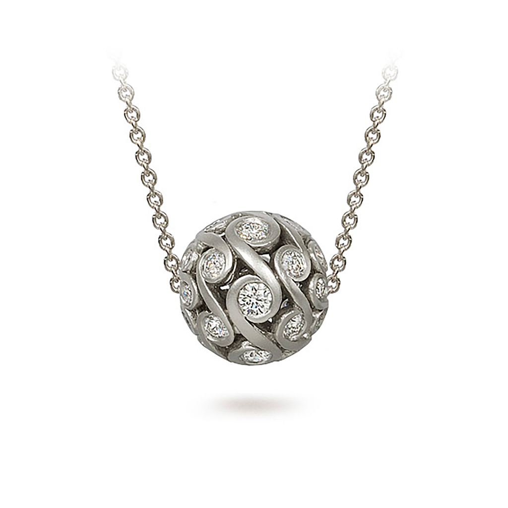 Contour Diamond and White Gold Sphere Pendant Necklace by Diana Vincent