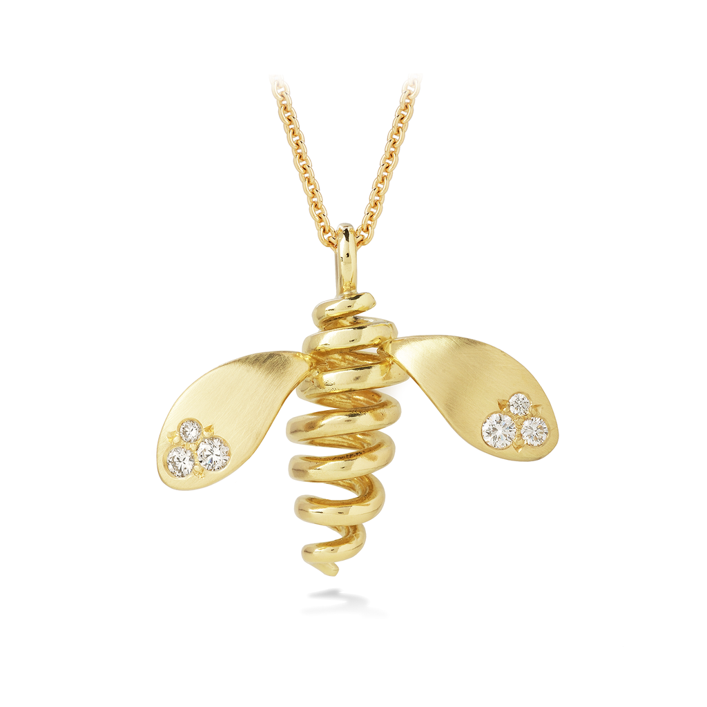 Unique Bee Large Diamonds and Yellow Gold Pendant by Diana Vincent