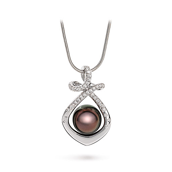 Dancing Twizzle Black Tahitian Pearl and Diamond Pendant Necklace by Diana Vincent