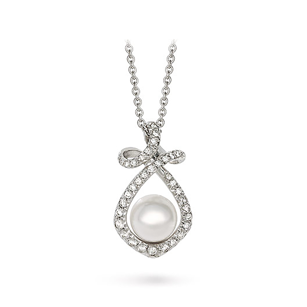 Dancing Twizzle Akoya Pearl and White Gold Pendant by Diana Vincent