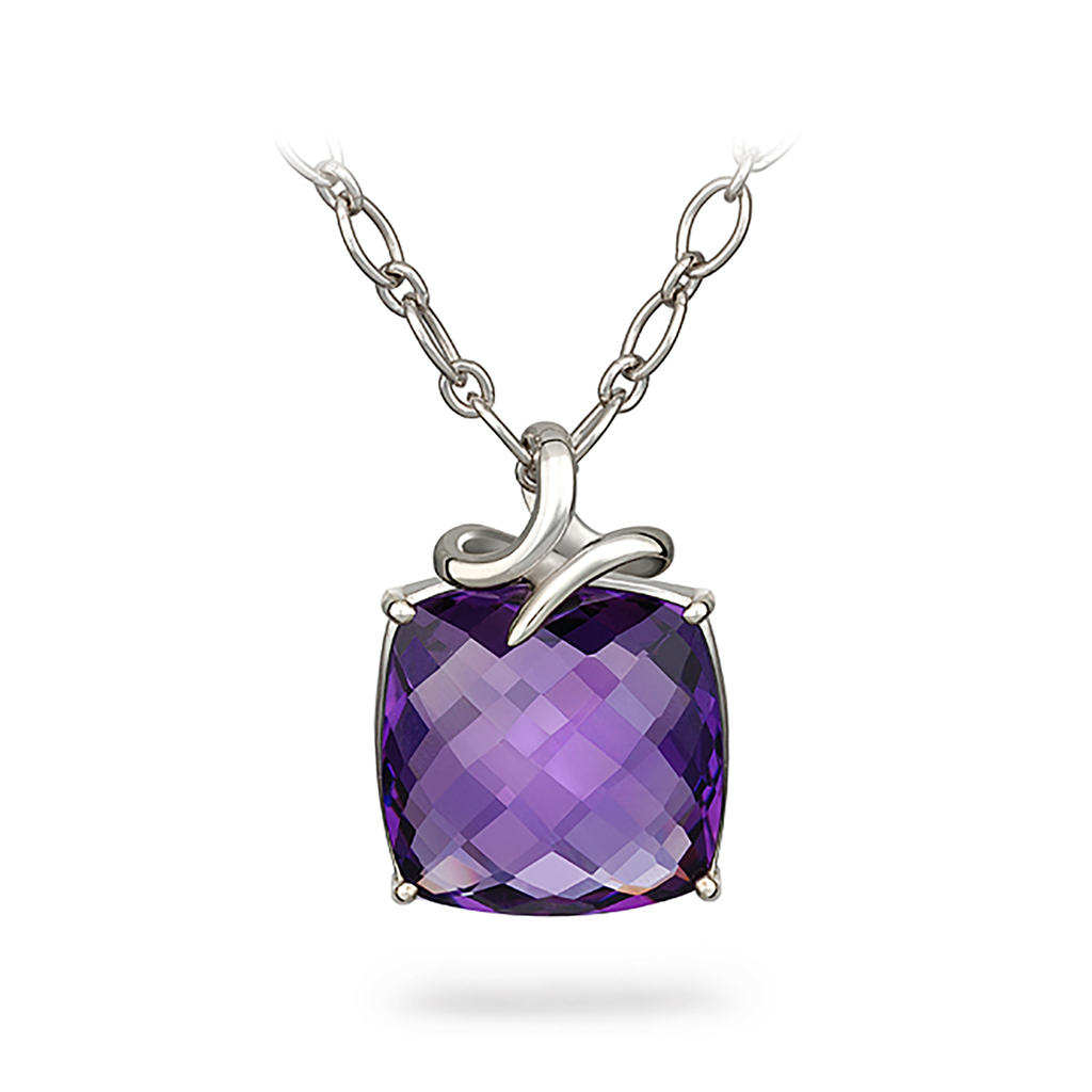 Dancing Twizzle Cushion Amethyst and Sterling Silver Pendant Necklace by Diana Vincent